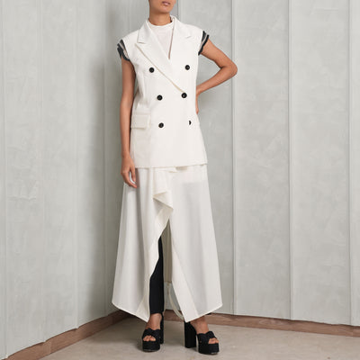 SACAI White Suiting Mix Dress with a vertical belt detail