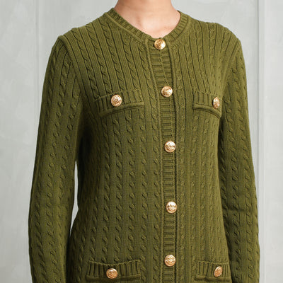 Chloé Utilitarian Cable-Knit Cardigan Patch Pockets