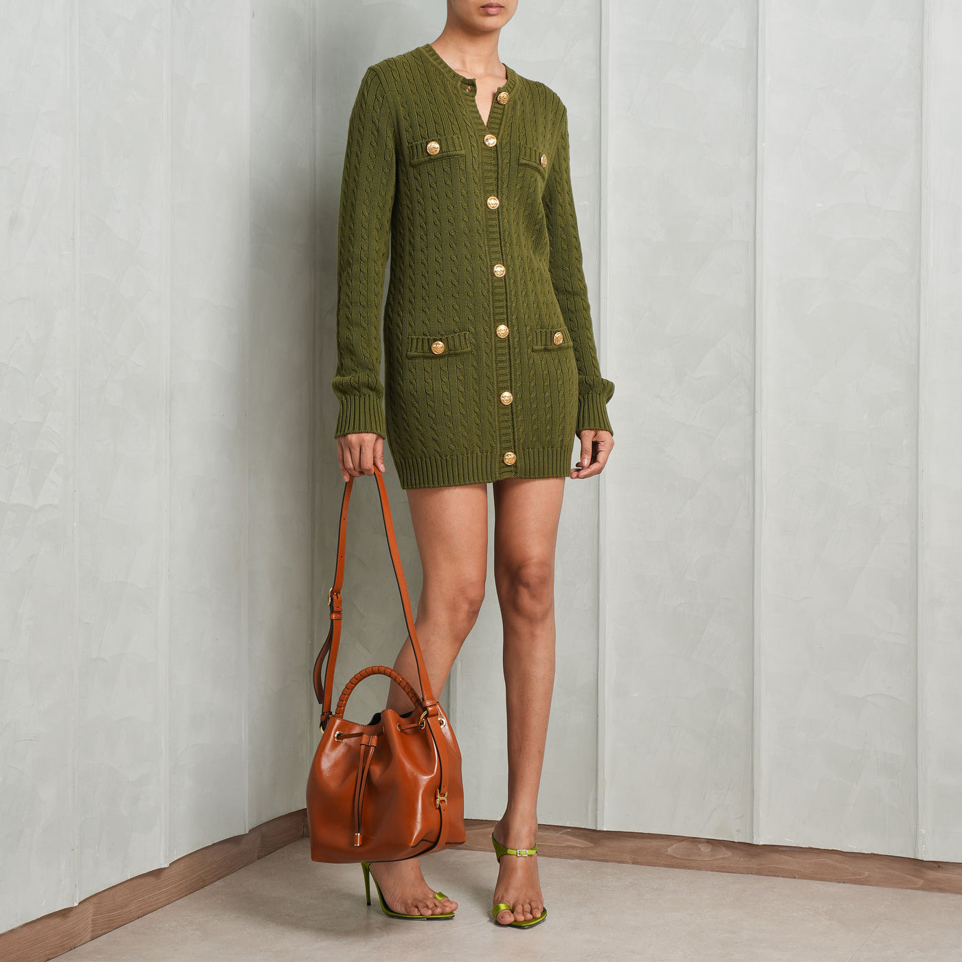 Chloé Utilitarian Cable-Knit Cardigan Green