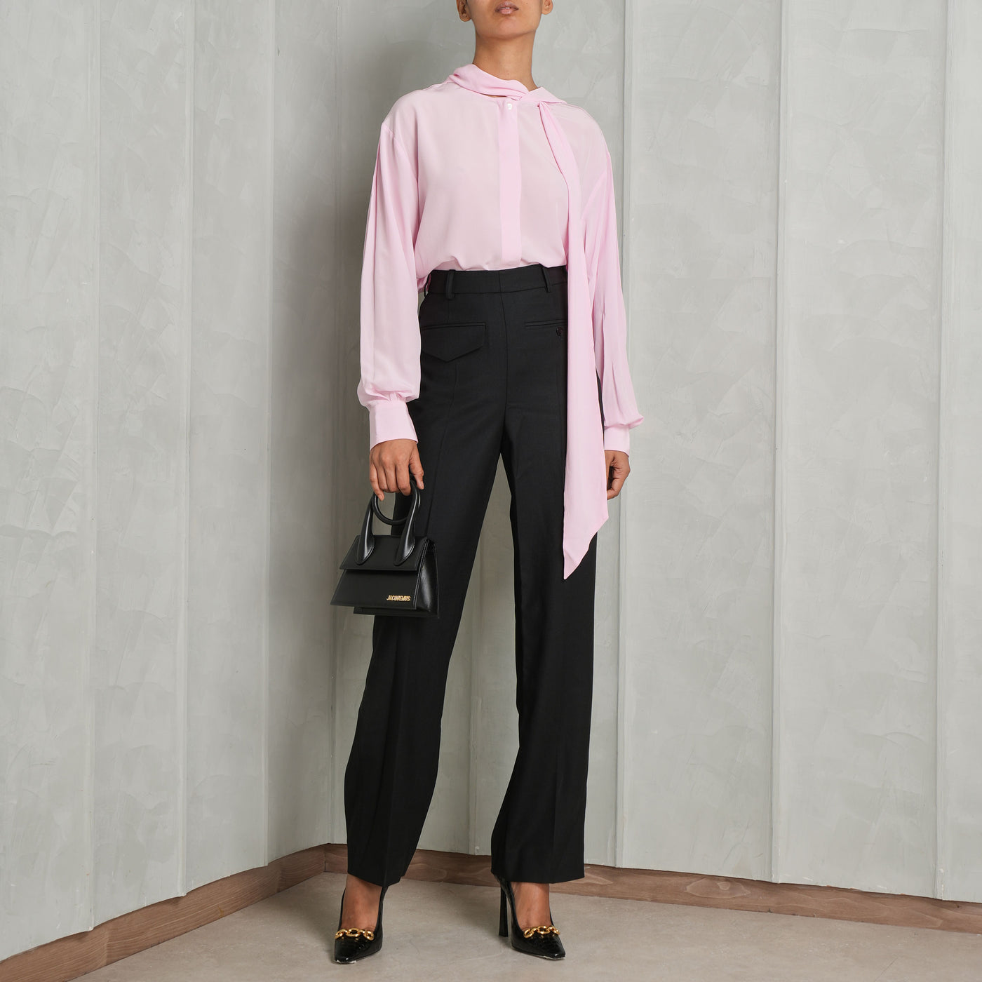 VICTORIA BECKHAM pink hooded tie neck blouse