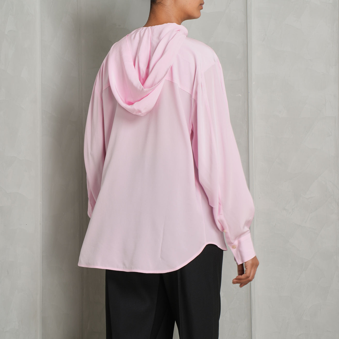 VICTORIA BECKHAM pink hooded tie neck blouse