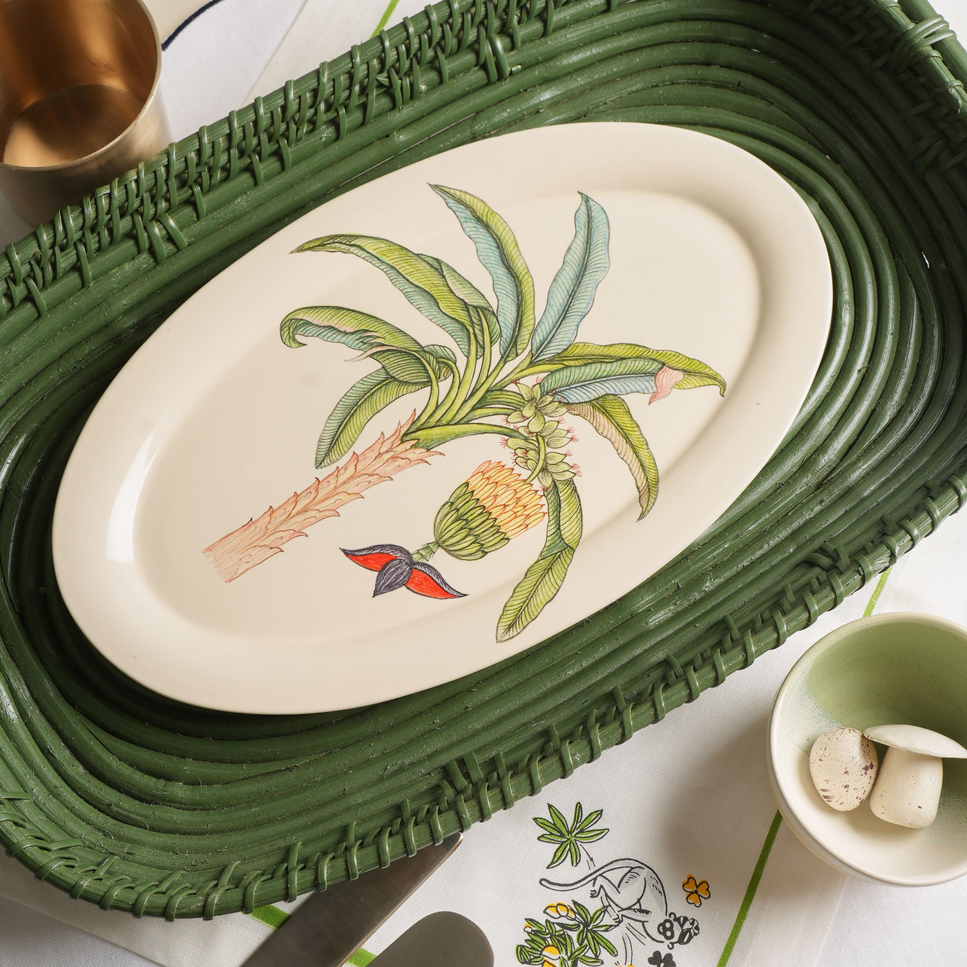 KHANOOM oval platter small banana tree vibrant banana tree motif