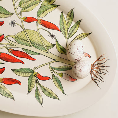 KHANOOM oval platter small chilli statement chili motif with white backdrop