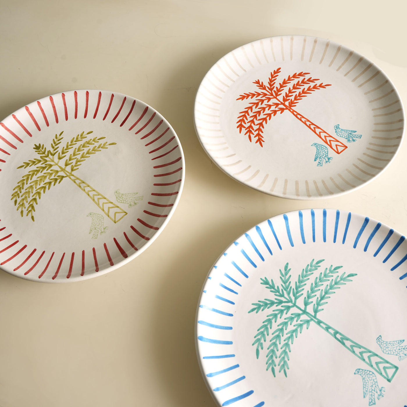 ECRU Palm & Falcons decorated  Plates Set of Three