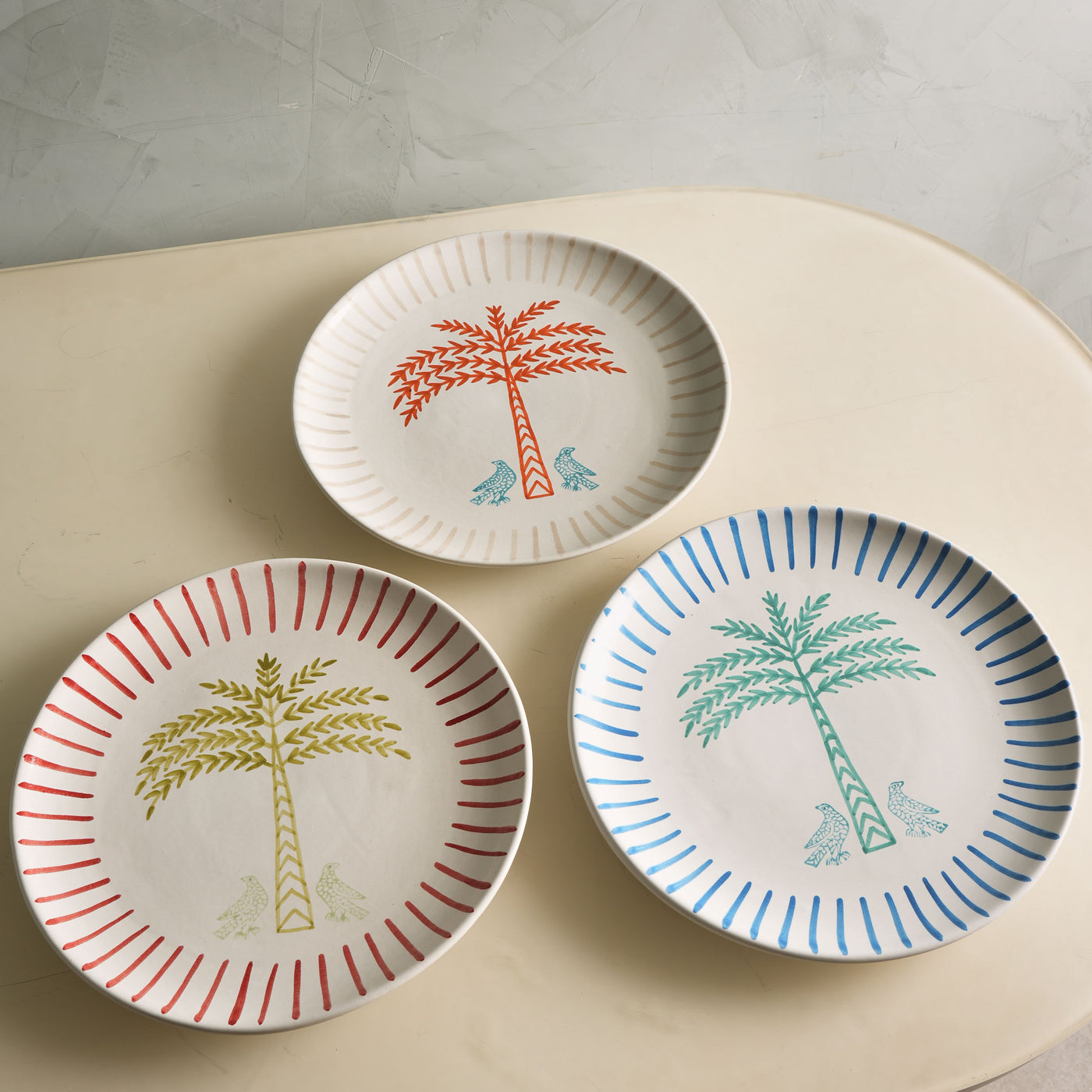 ECRU Palm & Falcons glazed Plates Set of Three