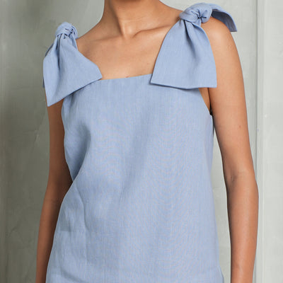 CHLOE Bow strap tank top pebble blue bow