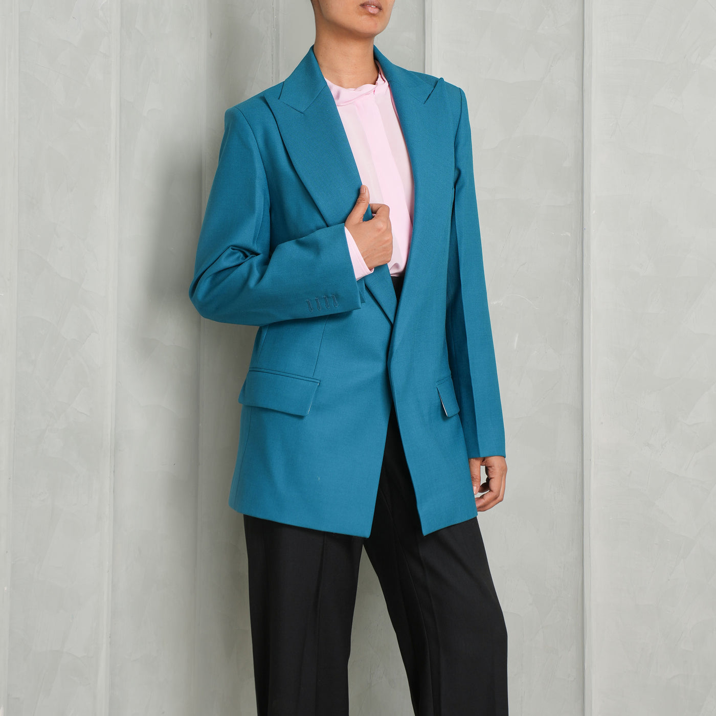 VICTORIA BECKHAM blue single breasted peak lapel jacket
