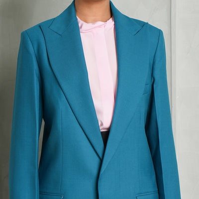 VICTORIA BECKHAM blue single breasted peak lapel jacket