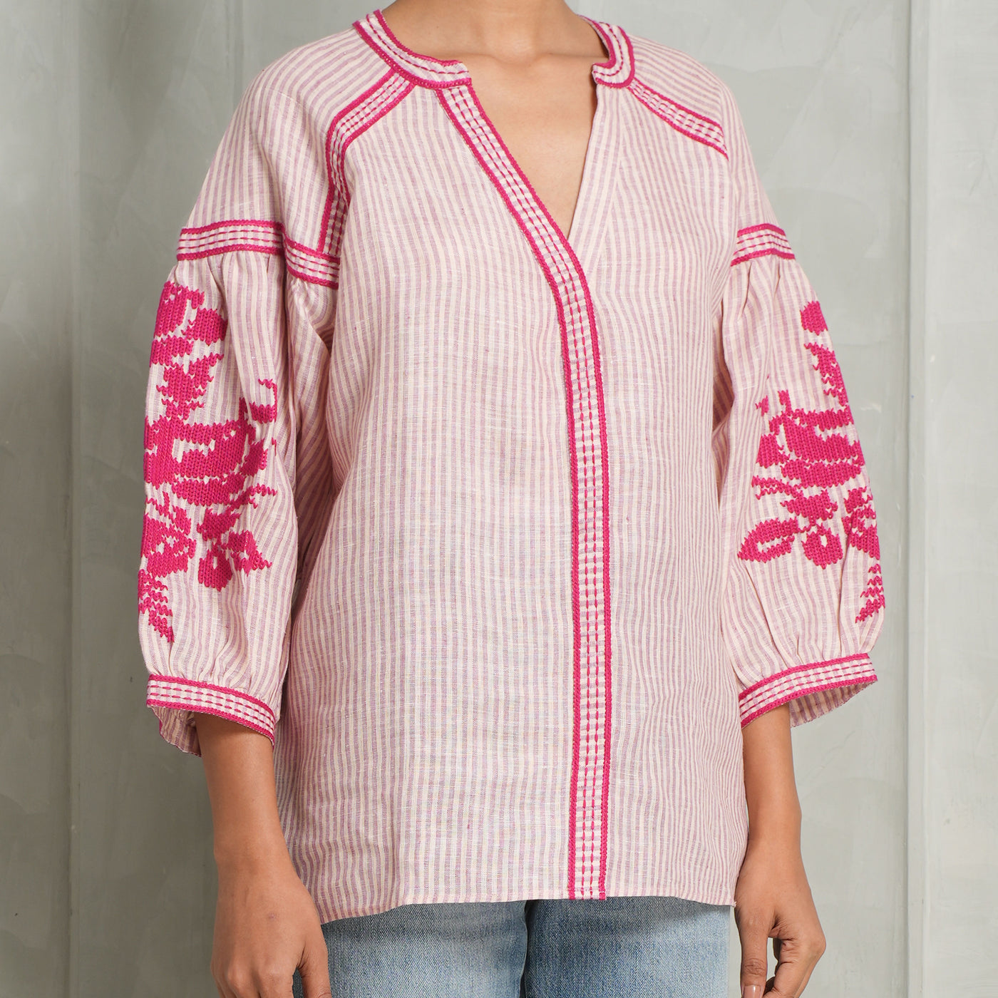 De Castro Silk Pink Stripe Top