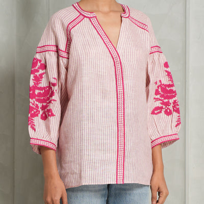 De Castro Silk Pink Stripe Top