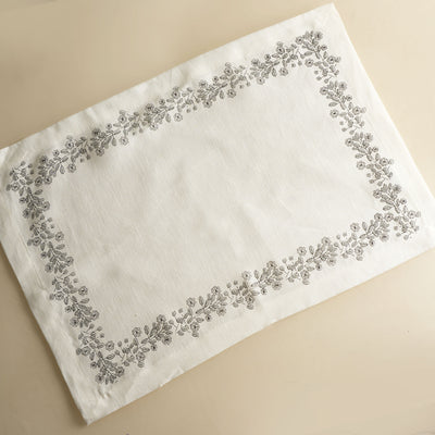 Grey Rose Bush Table Mat and Napkin - Set of 6