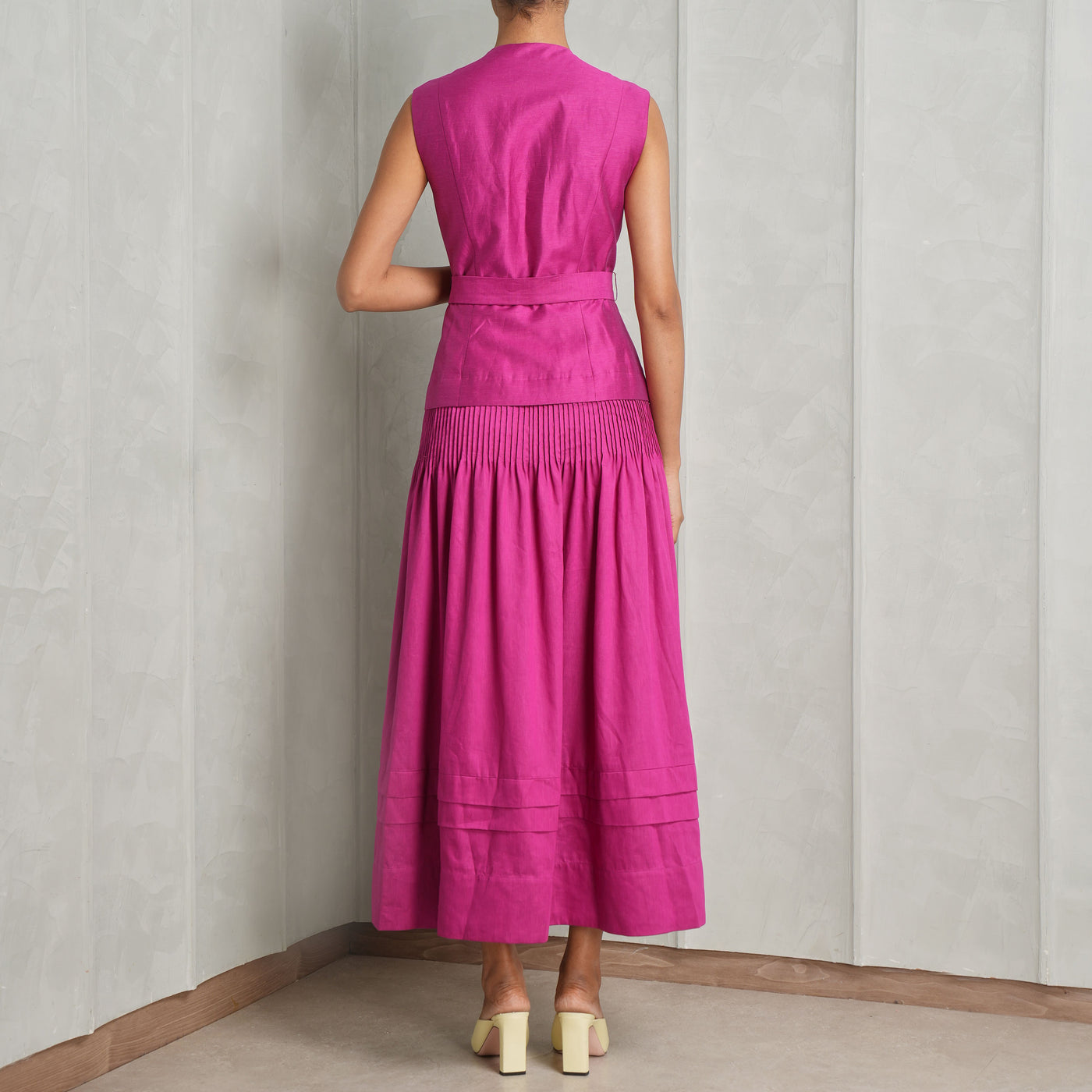 Delaware Midi Dress linen pink v neck long 