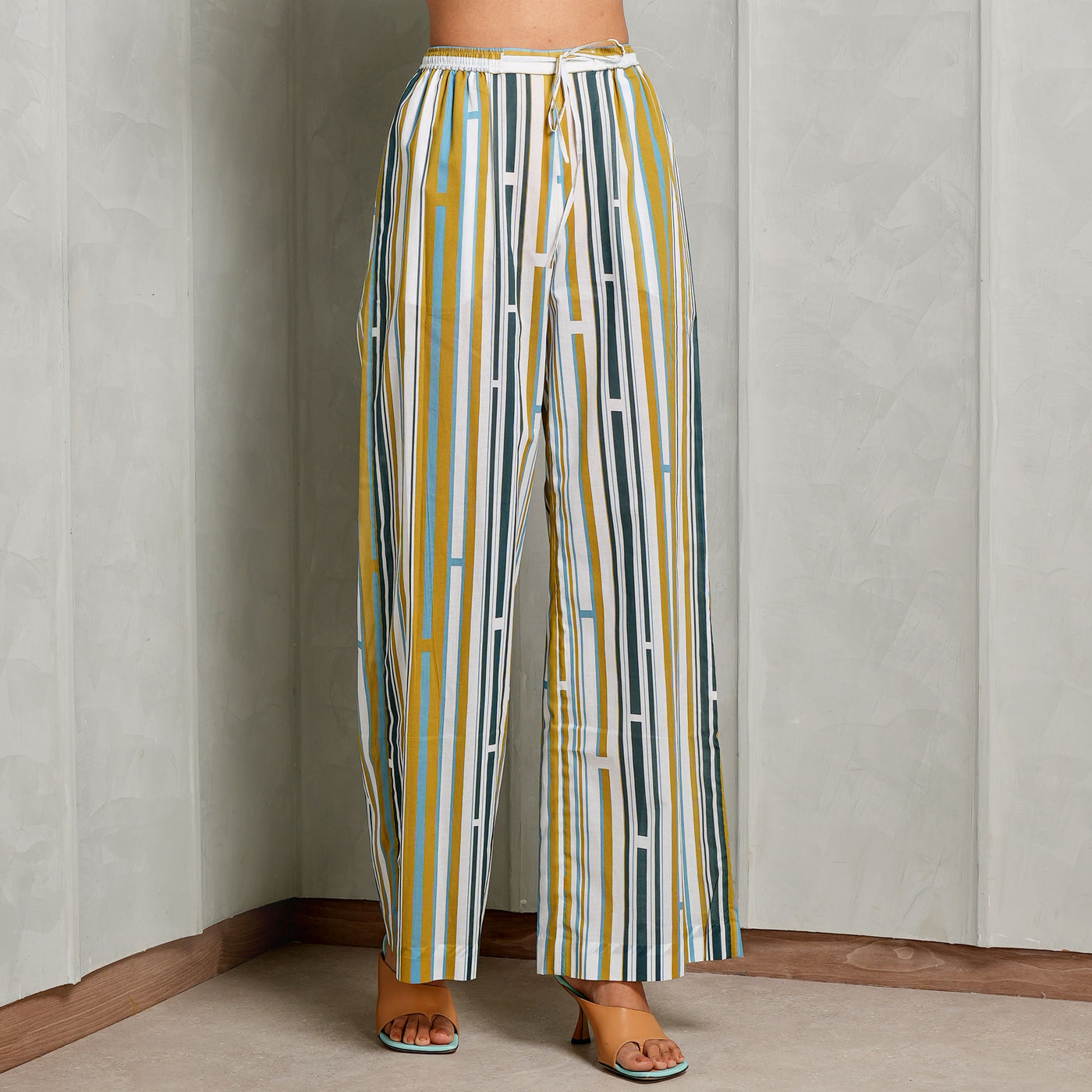 VARANA cotton stripe printed pants