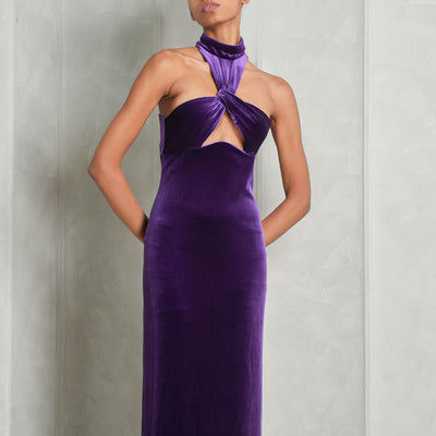 GALVAN LONDON Cleveland velvet dress purple open back