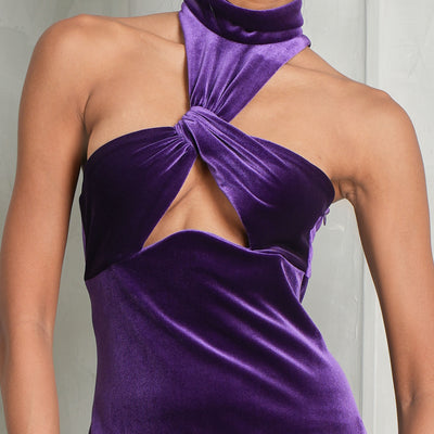 GALVAN LONDON Cleveland velvet dress purple draped bodice