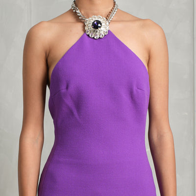 DAVID KOMA crystal embroidered halterneck mini dress