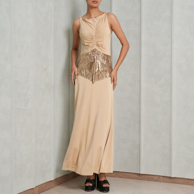 Ruched Raffia Long Dress