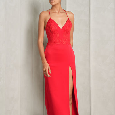red evening dress at Le Mill