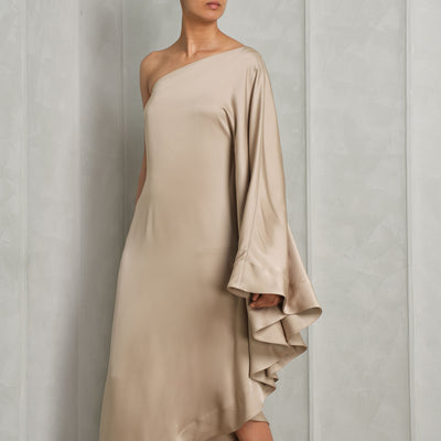ALEXANDRE VAUTHIER beige satin one shoulder maxi dress
