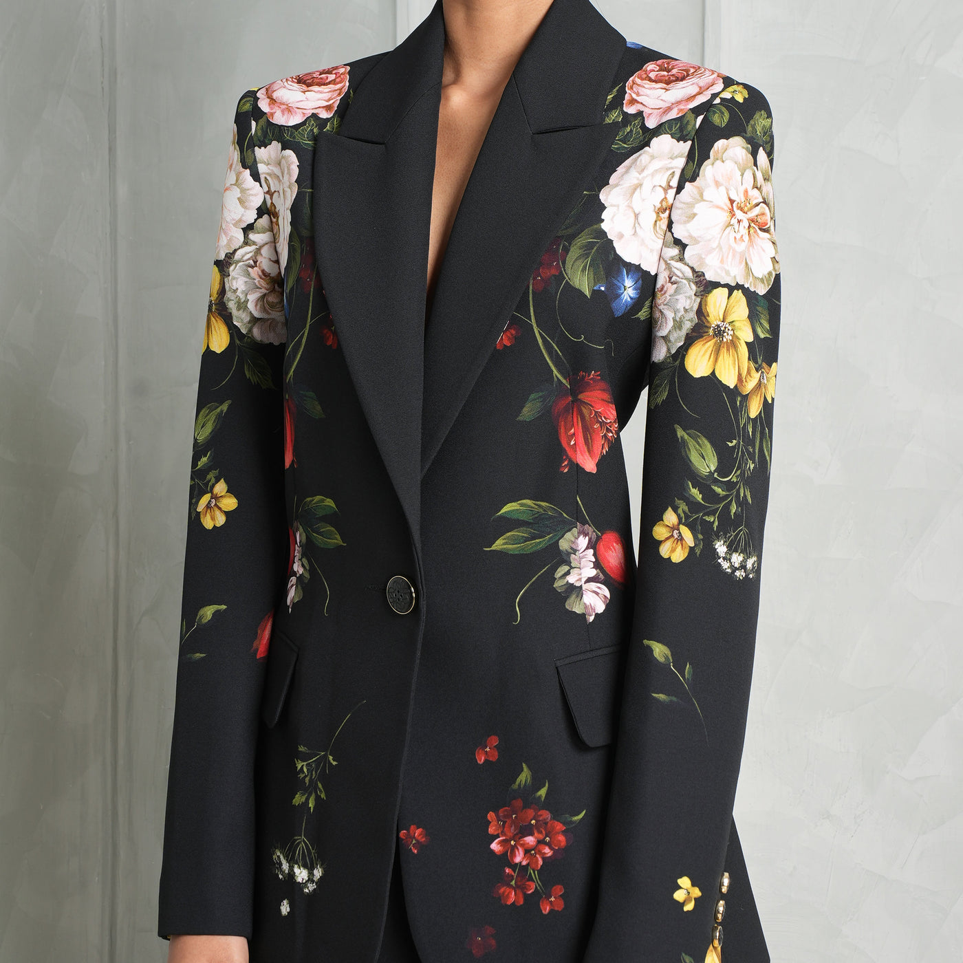 ELIE SAAB black floral print silk crepe blazer