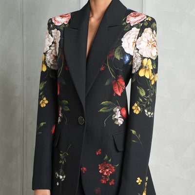 ELIE SAAB black floral print silk crepe blazer