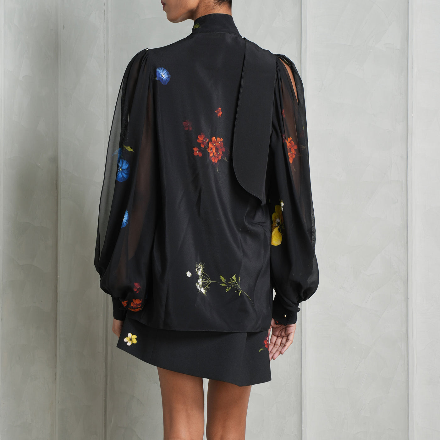 ELIE SAAB black floral printed silk blouse