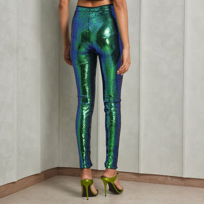 ALEXANDRE VAUTHIER green blue sequined high waisted leggings