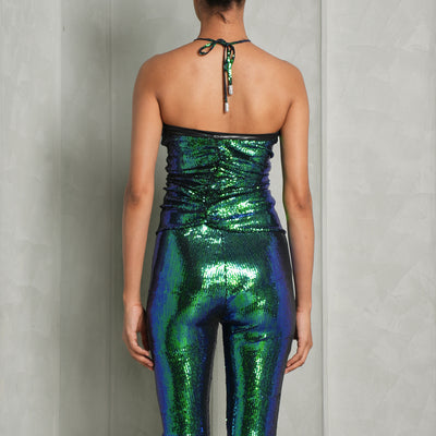 ALEXANDRE VAUTHIER blue green sequined ruched halterneck top