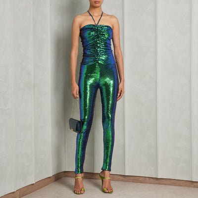 ALEXANDRE VAUTHIER blue green sequined ruched halterneck top