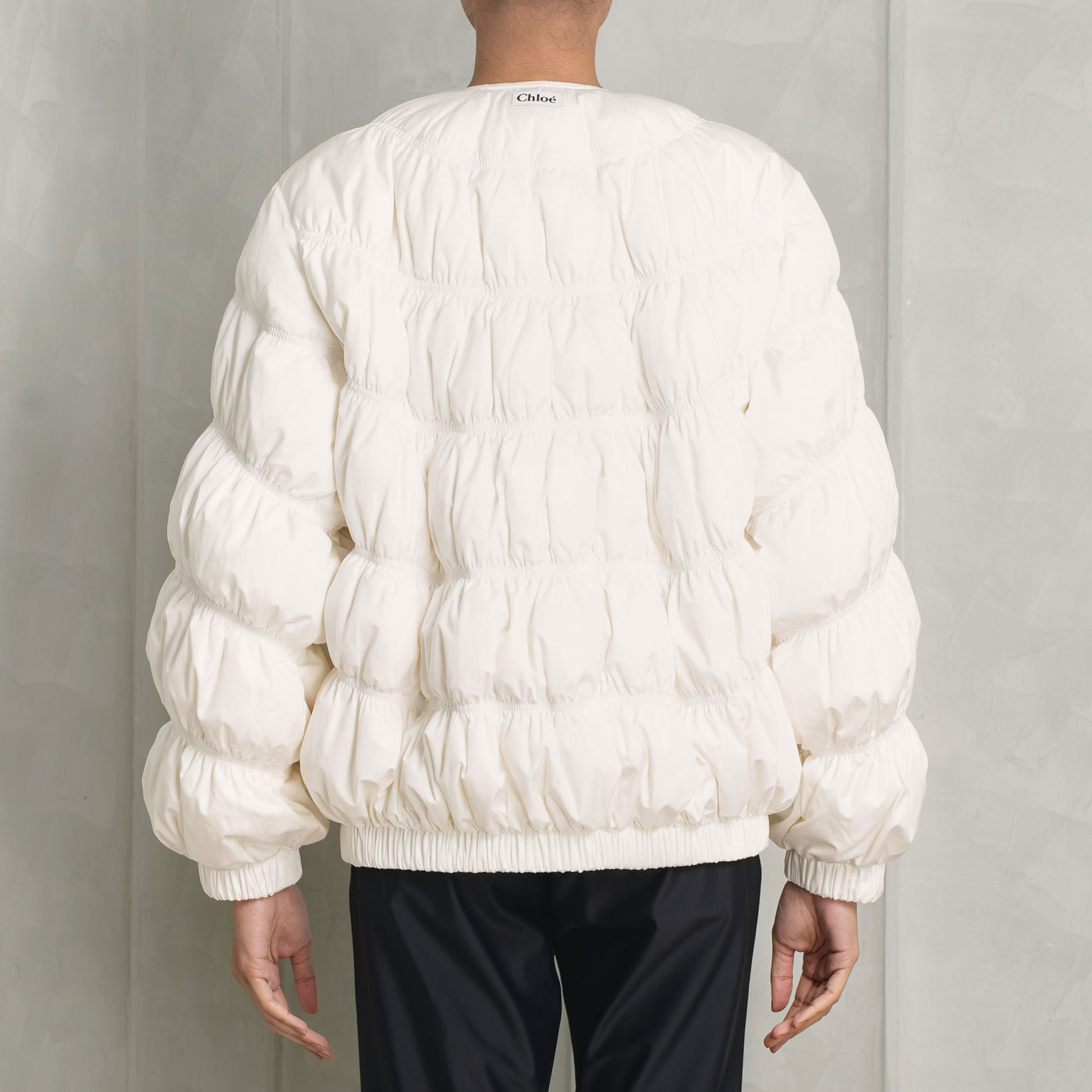 CHLOÉ Ruched white puffer jacket 