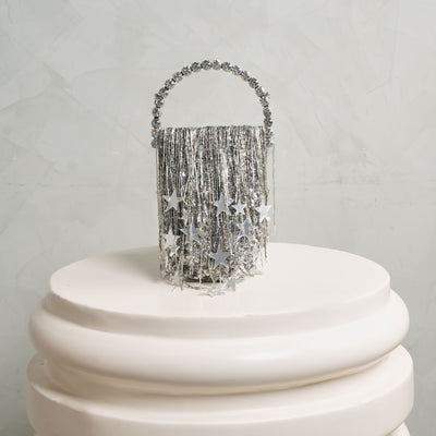 L'alingi Fringe Micro Eternity Clutch silver sequined