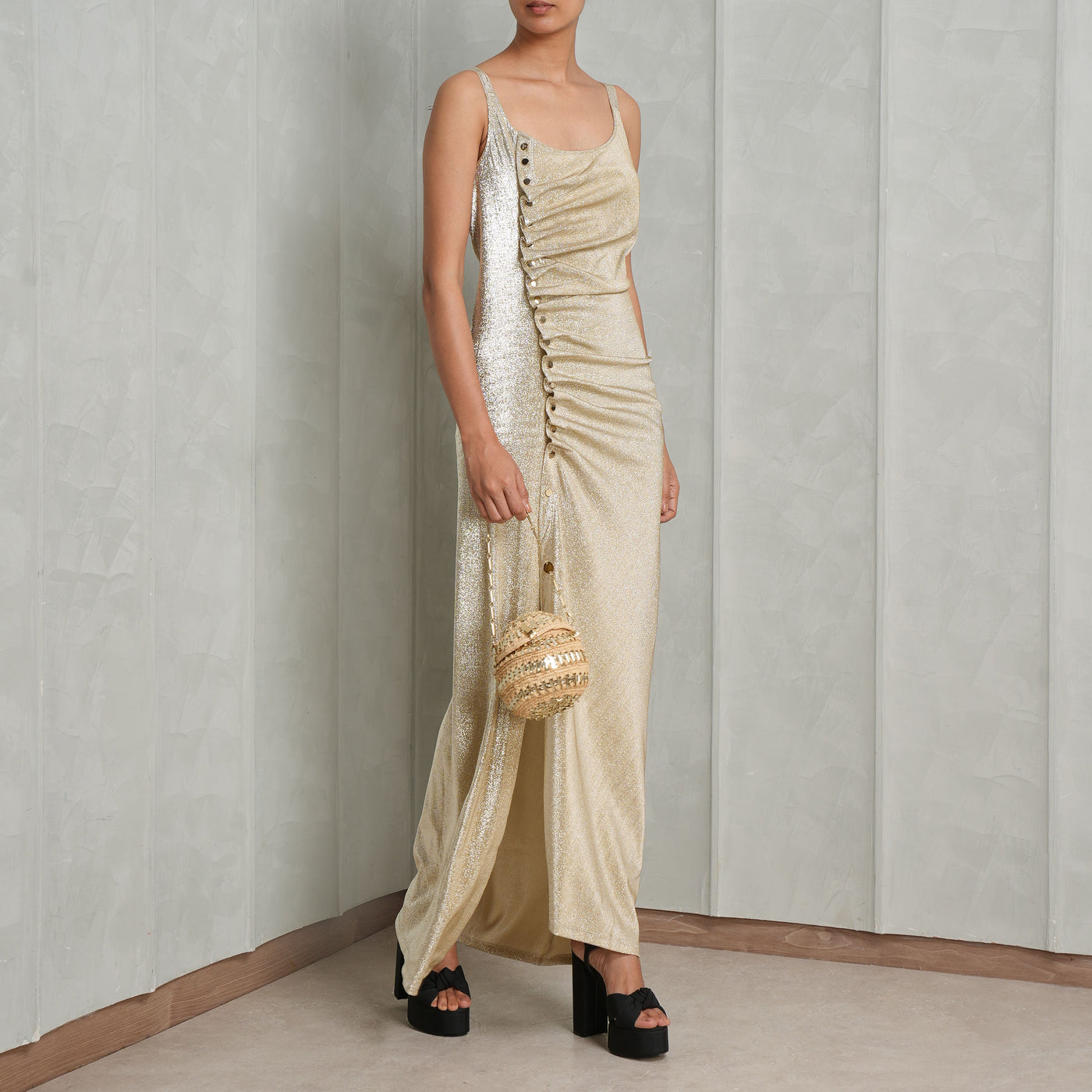 Rabanne Gold Long Dress in Lurex