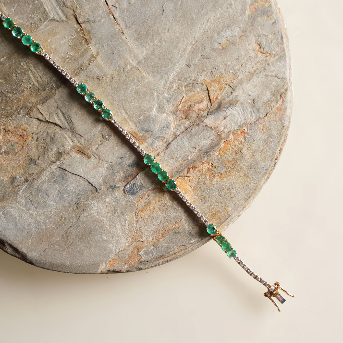 Round Emerald and Diamond Bracelet