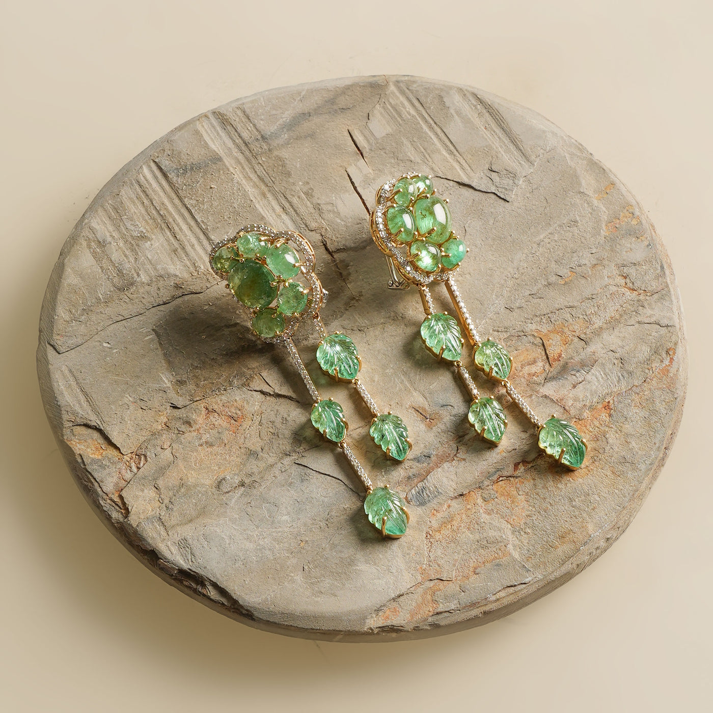 SIMSUM FINE JEWELLERY leaf emerald earrings