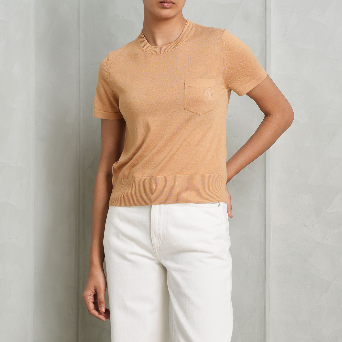 Chloé Logo Embroidered Wool Top Tan 