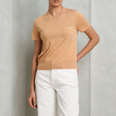 Chloé Logo Embroidered Wool Top Tan 