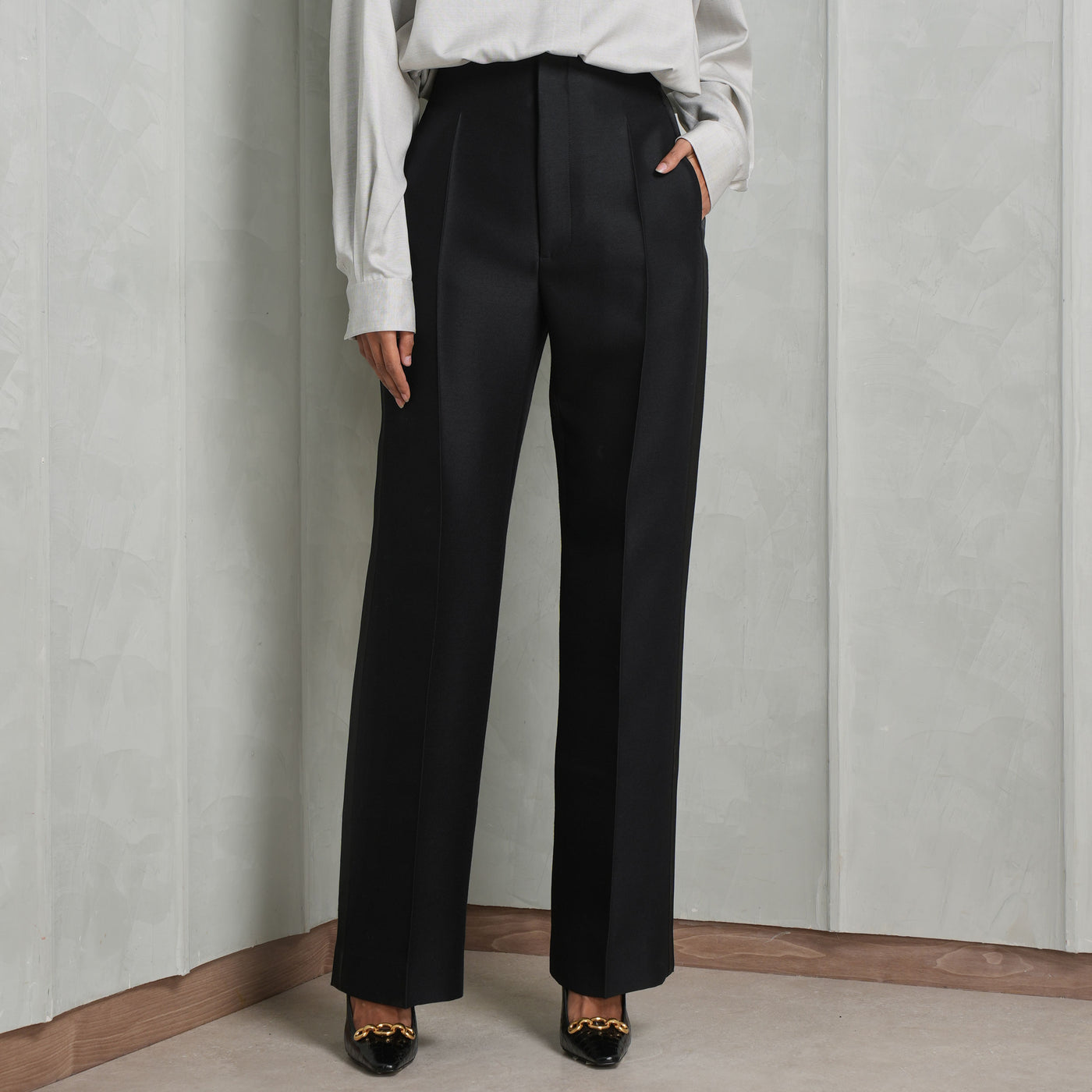 THE ROW black  high wasited wide leg hector pants