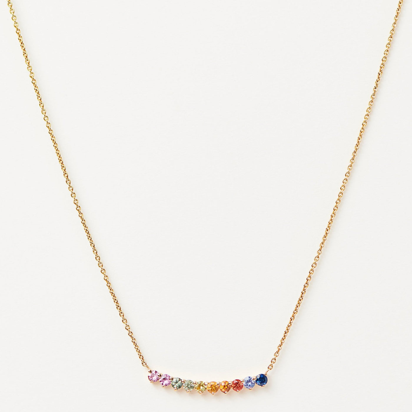 Rainbow Sapphire Curved Bar Necklace