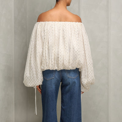 Gathered off-the-shoulder top