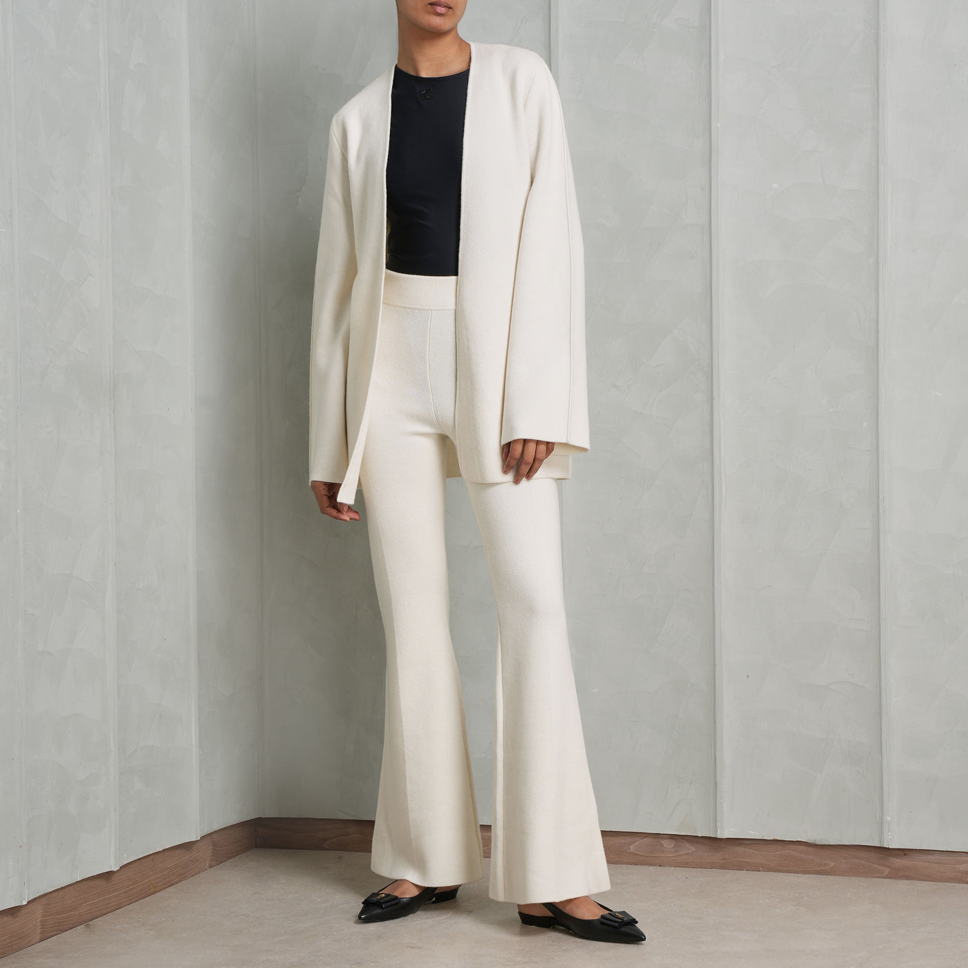 GALVAN LONDON Maia cashmere white flared pants with maia jacket