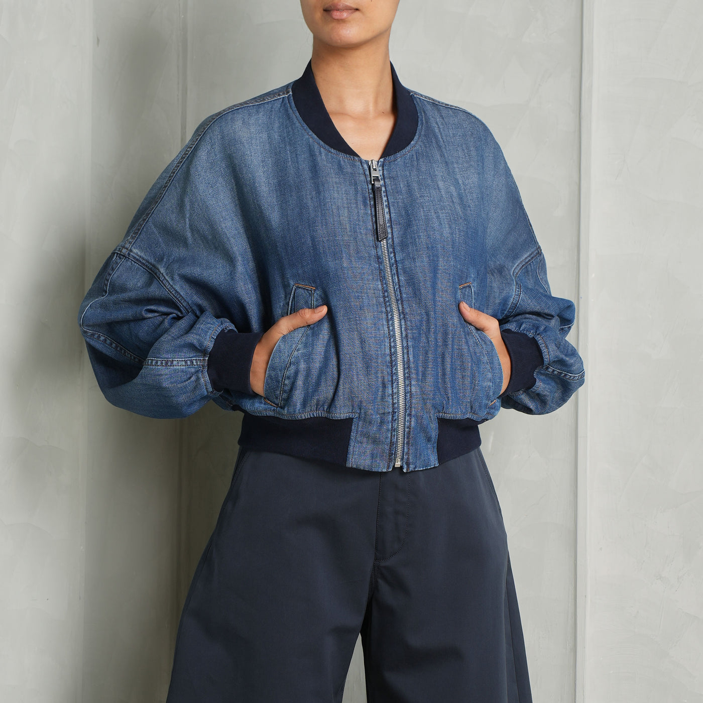 LOEWE Denim Bomber Jacket blue fabric