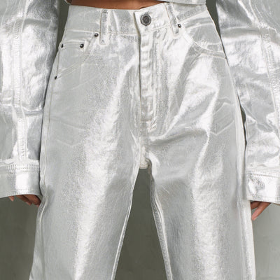 ROTATE BIRGER CHRISTENSEN coated silver denim pants metallic