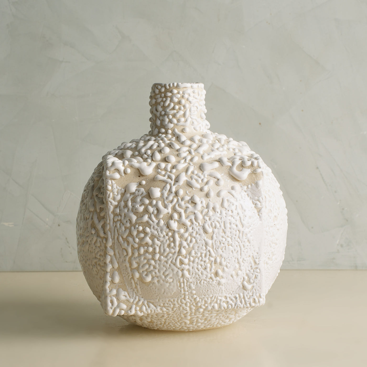 White Crawl Glaze Dual Shape Vase