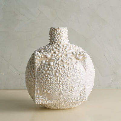White Crawl Glaze Dual Shape Vase