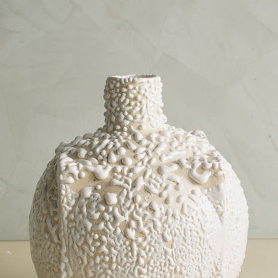 White Crawl Glaze Dual Shape Vase