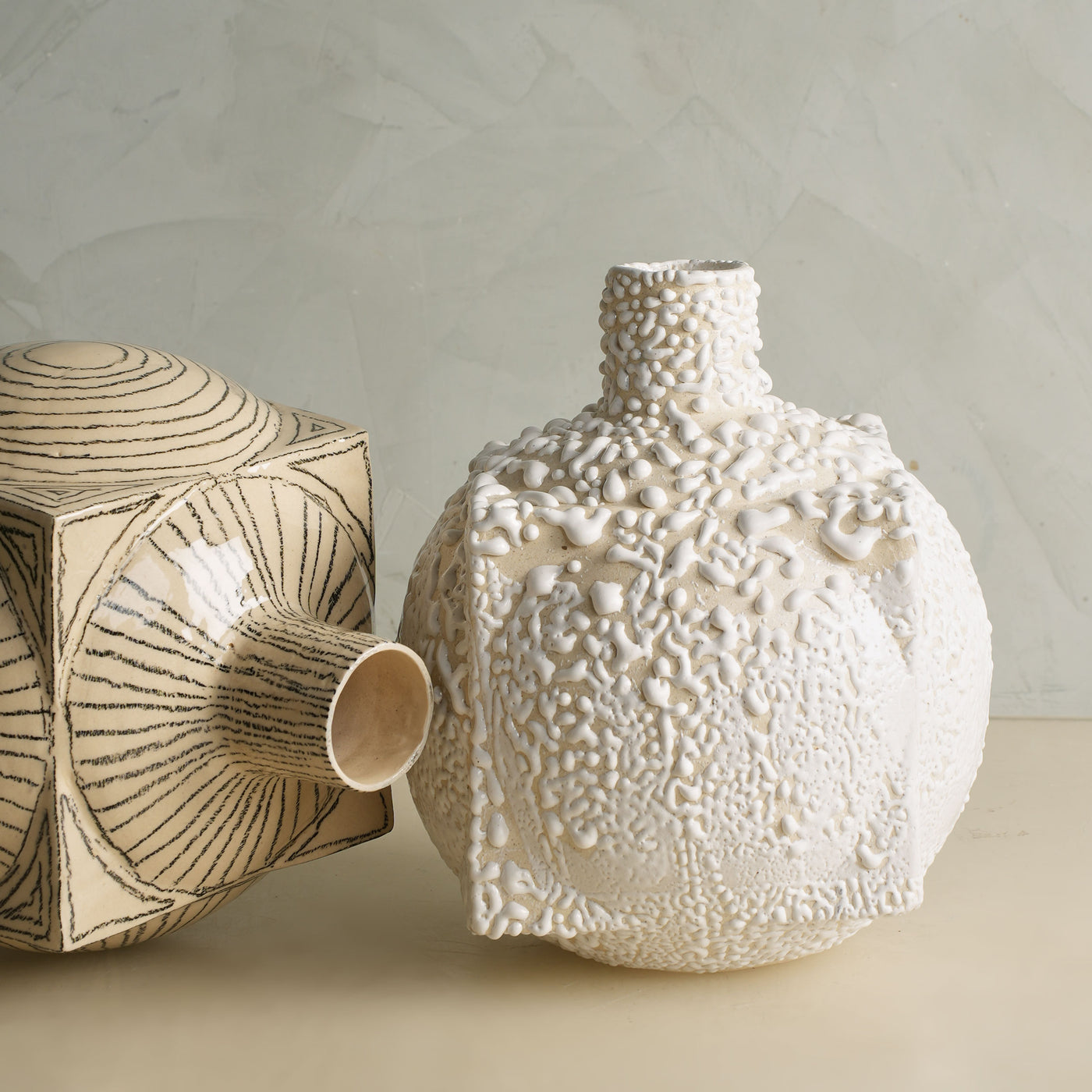 White Crawl Glaze Dual Shape Vase