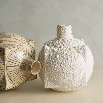 White Crawl Glaze Dual Shape Vase