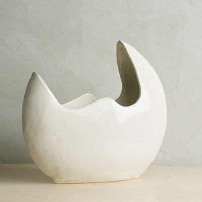 White Half Moon Vase