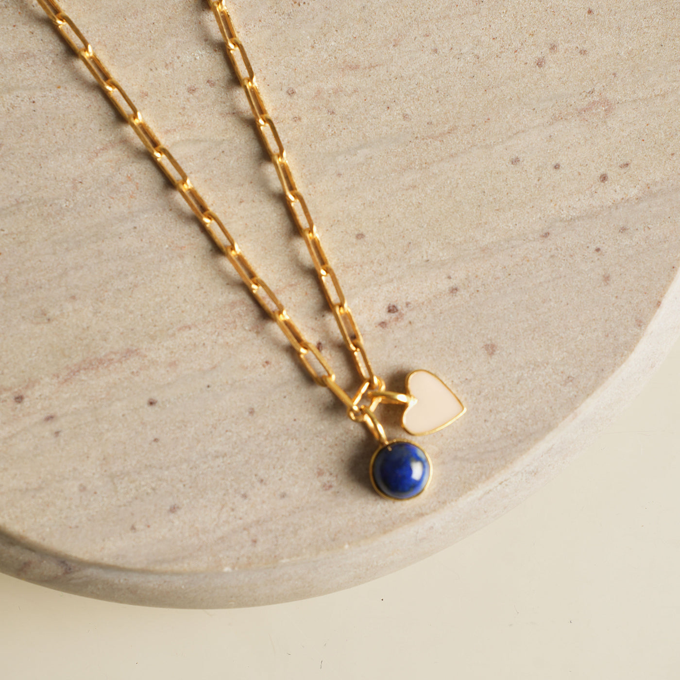 LUNAYA Heart Chain Link Necklace Media enamel charms gold heart blue stone