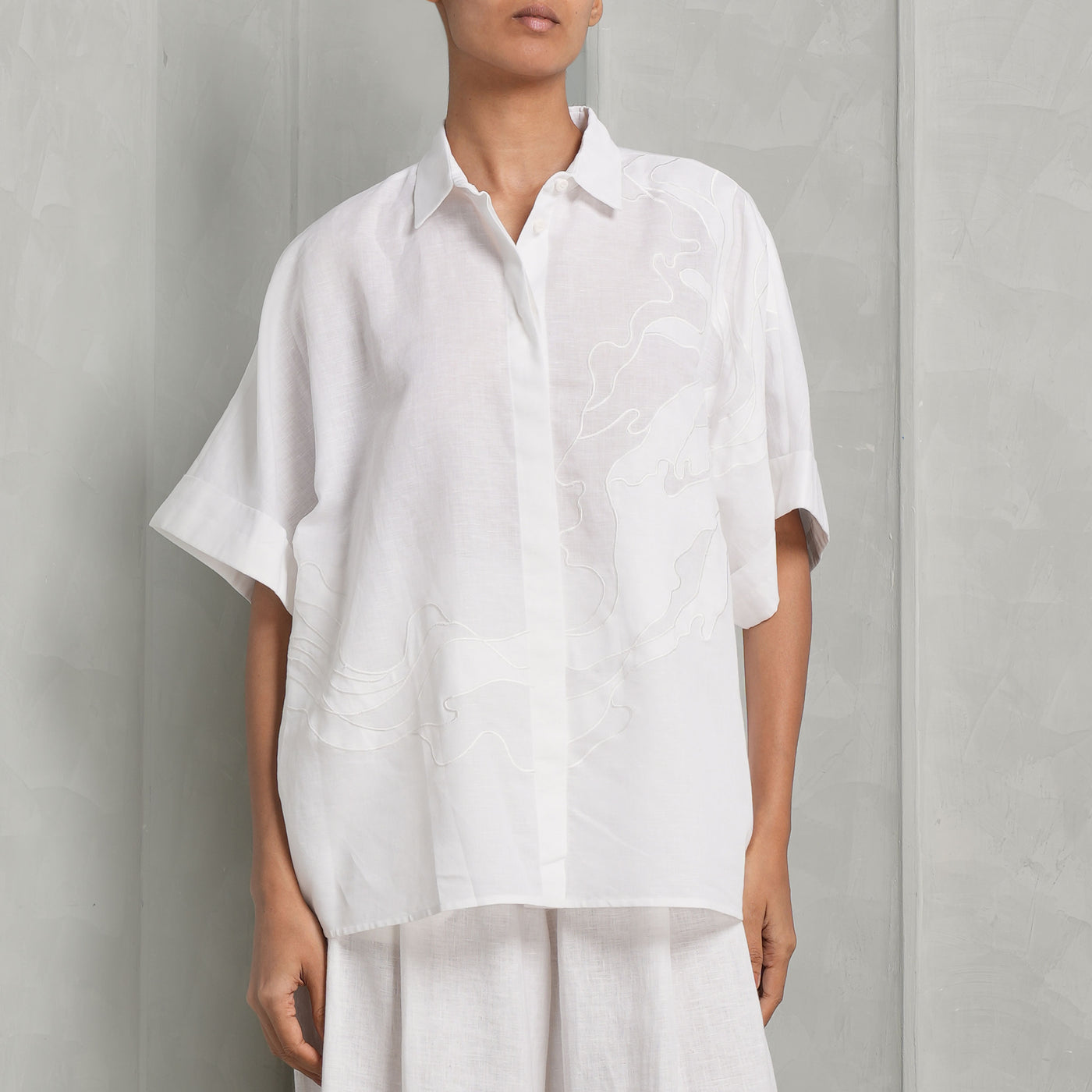 VARANA embroidered white linen shirt